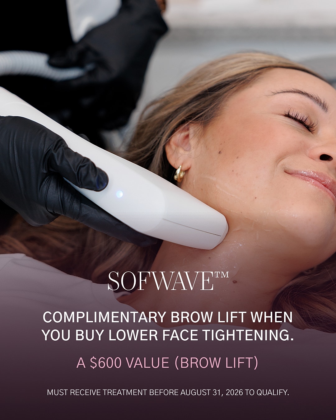Complimentary brow lift promotion with facial treatment.