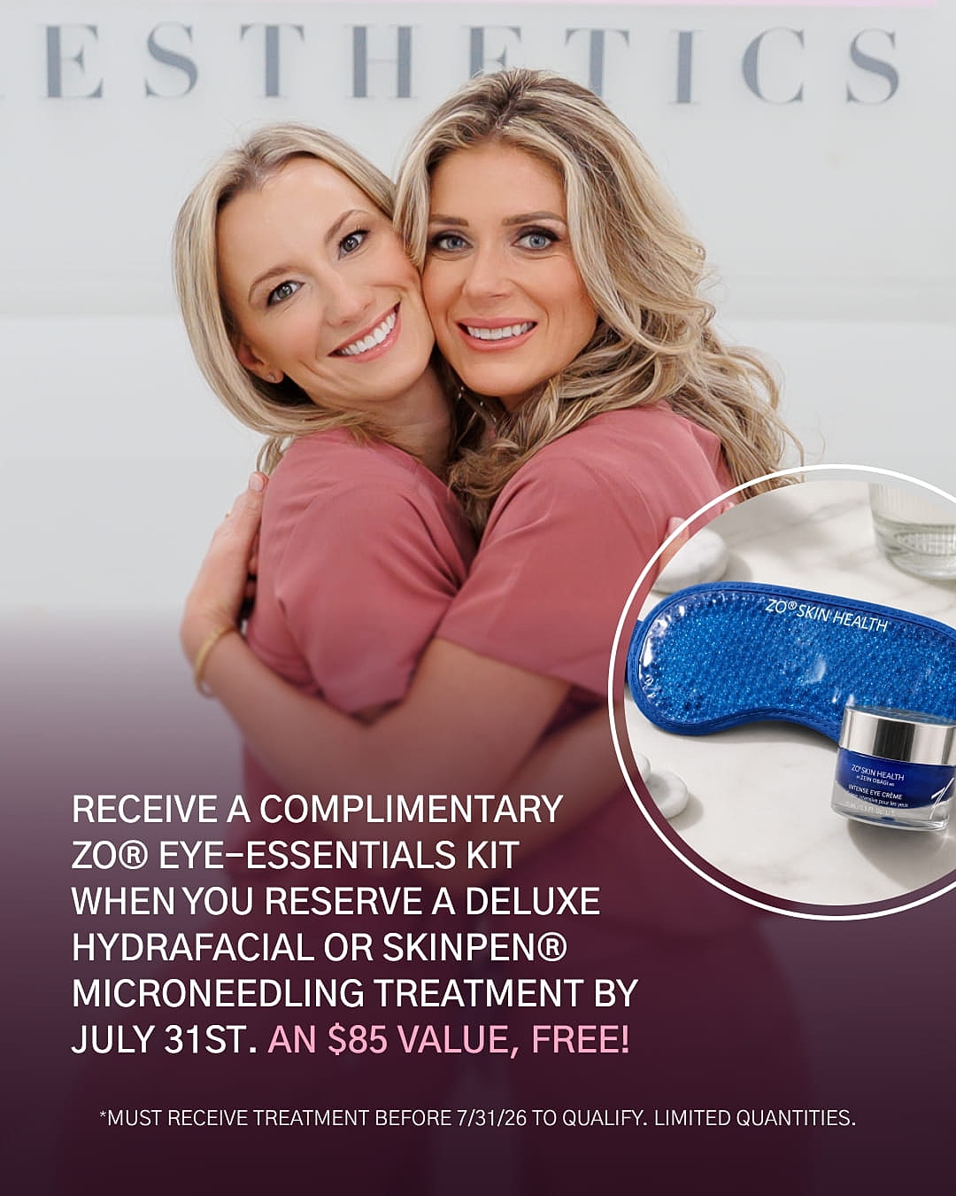 Aesthetic treatment promotional offer with skincare products.