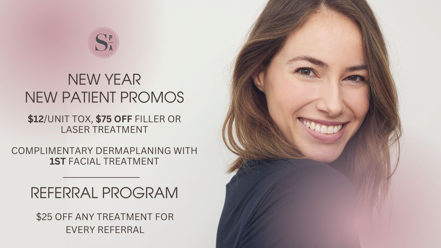 New patient promotions and referral program details.