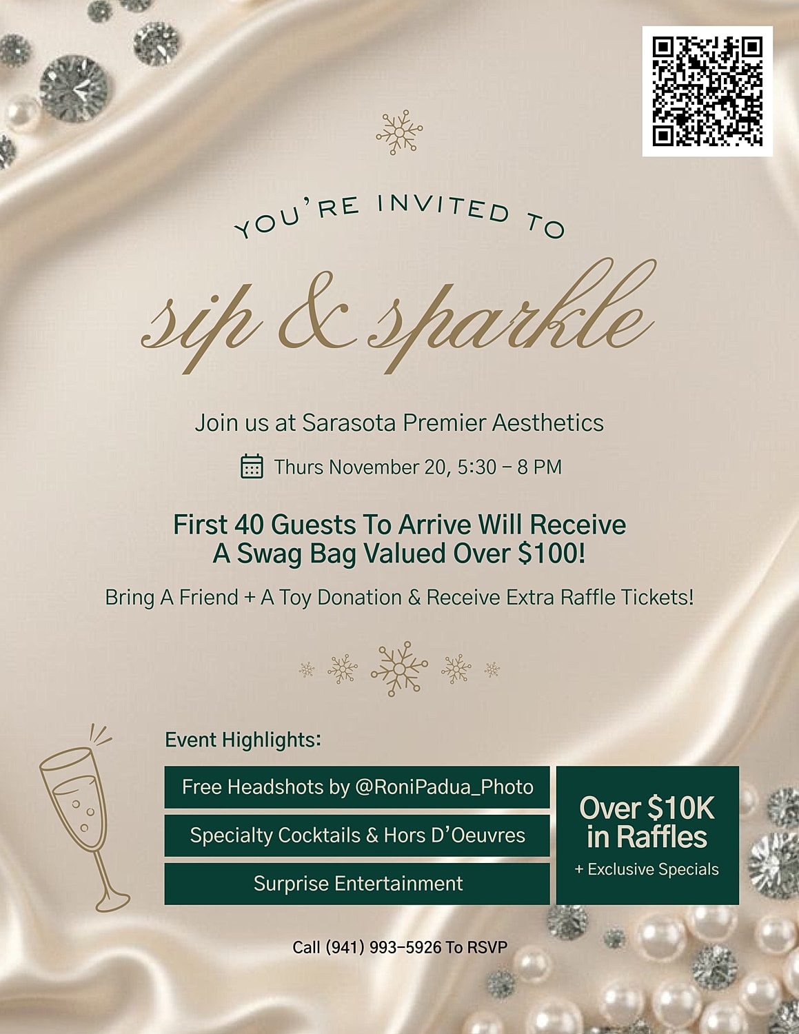 Event invitation for Sip & Sparkle celebration.