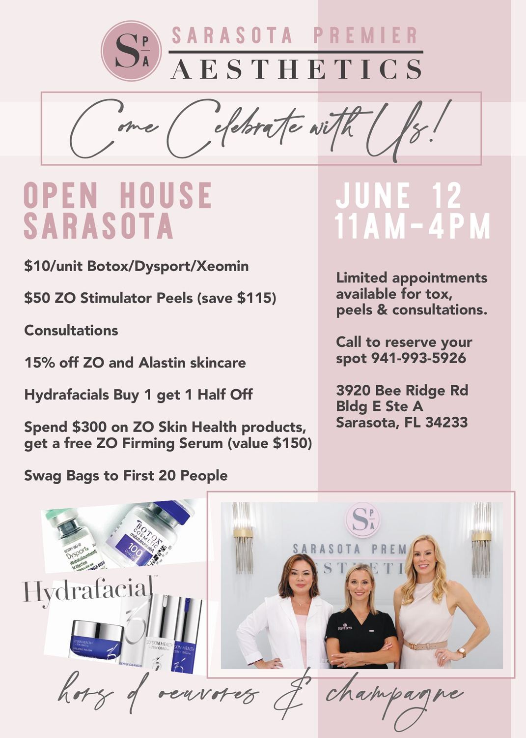 Open house promotion for Sarasota Premier Aesthetics.